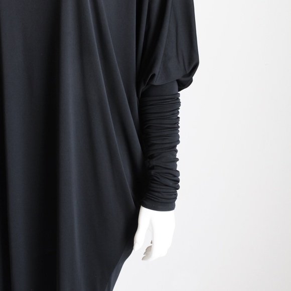 Norma Kamali OMO Dress Black Dolman Scrunchy Batwing Sleeve Vintage 80s Size M - Picture 8 of 15